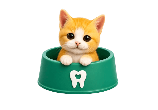Kitten in food bowl